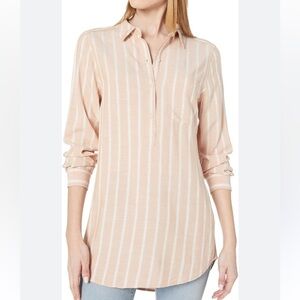 DAILY RITUAL WOMENS STRIPED POPOVER TUNIC BLOUSE NEW WITH TAGS PEACH WHITE LARGE
